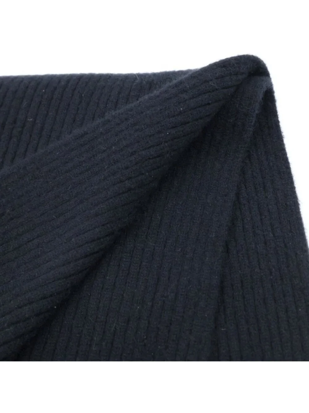 Chanel Cashmere Stall Logo Embroidery Ribbed Shawl Scarf Black
